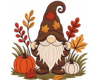 Diseño de bordado de gnomo de otoño, archivo de bordado de gnomo de otoño, patrón de bordado de gnomo de calabaza, bordado de gnomo de Acción de Gracias