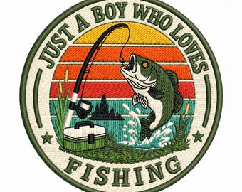 Fishing Embroidery Design, Bass Fish Embroidery File, Fishing Lover Gift, Vintage Fishing Patch, Vintage Outdoor Embroidery File