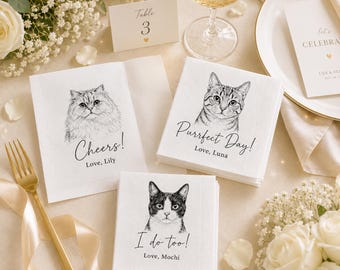 Benutzerdefinierte Katzen-Hochzeits-Servietten, personalisierte Katzen-Porträt-Cocktail-Servietten, Purrfect Day Bar Decor, Katzen-Gastgeschenke