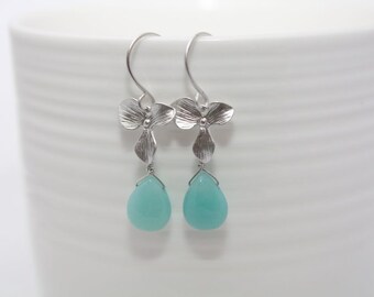 033- Grace - Silver orchid with gemstone briolette earrings
