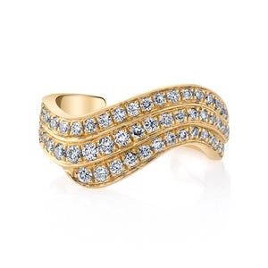 3 Row Diamond Wave Ear Cuff Sparkling Pave Lab Diamond Cartilage Cuff Minimalist Luxury 18k Real Gold Elegant Curved Bridal Jewelry