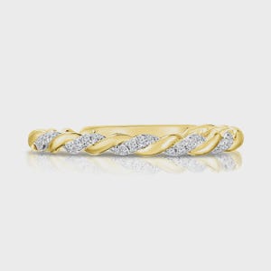 Anello intrecciato con pavé di diamanti, in oro 14 carati, creato in laboratorio. Anello minimalista impilabile per donna, delicato, lussuoso, elegante e raffinato, perfetto per tutti i giorni.