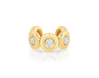 Round Diamond Ear Cuff Modren Sparkle Puffy Bezel Lab Diamond No Piercing Needed Minimalist Jewelry Dainty 14k Real Gold Cartilage Ear Cuff