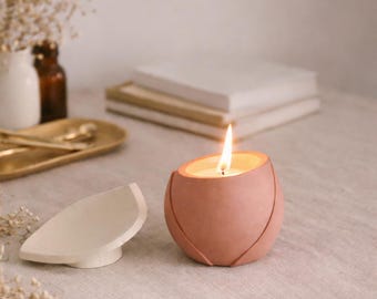 Vela de terracota artesanal: mezcla de cera de soja y abeja, decoración minimalista para el hogar.