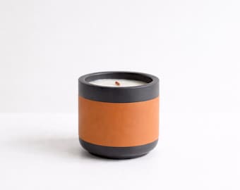 Modern Orange Ceramic Candle, Soy Wax, Wooden Wick, Two-Tone Home Decor