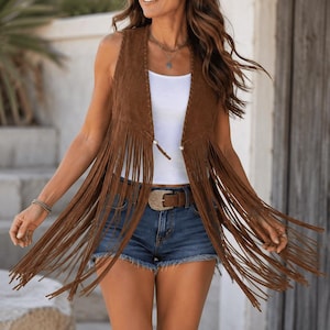 Women’s Brown Suede Leather Vest | Vintage Western Waistcoat | Boho Cowgirl Style
