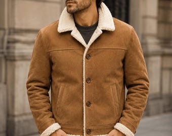 Men’s Tan Shearling Sheepskin Coat | Vintage B3 Aviator Suede Jacket