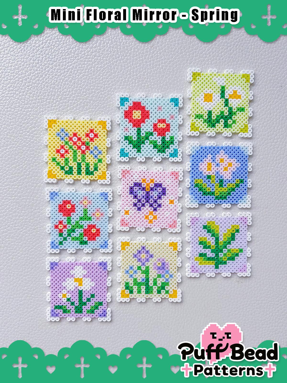 Mini Floral Mirror Spring Perler Bead Patterns | Kawaii Pixel Art ...