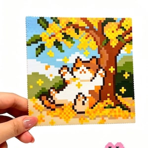 Cats under Osmanthus Fuse Bead Pattern | Autumn Cat Perler Bead Digital Template