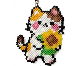 ひまわりのパーラービーズ模様の猫 | かわいいカワイイピクセルアート