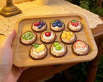ミニフルーツタルトのパーラービーズパターンセット9個 | かわいいデザートピクセルアート