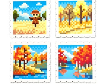 Vier Jahreszeiten Herbst Pixel Art Patterns, Perler/Hama Bead, Kreuzstich, Kawaii Pixel Art Bundle