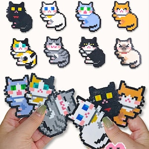 8 sidoliggande katter pärlmönster, söta pixelkonst kattungemallar, kawaii katt Hama pärldesigner, gör-det-själv-pyssel, direkt nedladdning i PDF-format