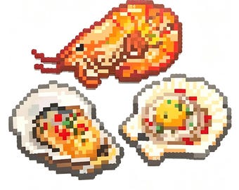 シーフードBBQパーラービーズパターンセット｜グリル料理ピクセルアート