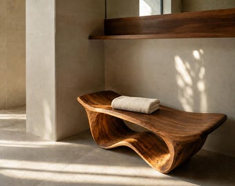 Luxury Wooden Organic Shower Bench | Modern Spa Bathroom Seat