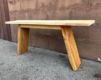 Farmhouse Minimalist Rustic Modern Low Bench | Natural Wood Stool