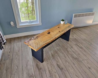 Live Edge Rustic Modern Entryway Wood Bench with Black Legs