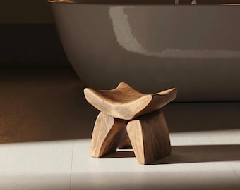 Rustikaler moderner Holzhocker für die Dusche | Spa Style Teakholz Sitz