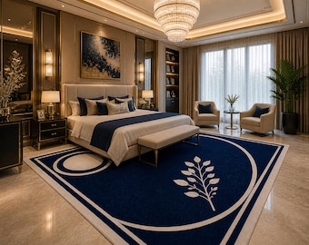 Tappeto trapuntato blu navy fatto a mano, tappeto moderno e minimalista, arredamento di lusso per il soggiorno.
