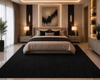 Luxury Black Area Rug, Modern Minimalist Carpet, Handmade Tufted Rug, Large Living Room Rug, Soft Plush Black Rug, Luxury Home Decor Carpet