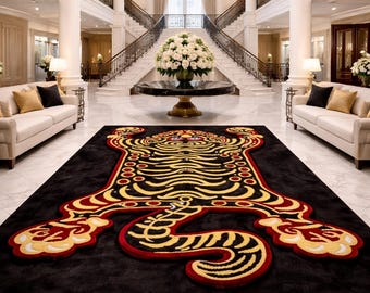 Tappeto a forma di tigre nera, realizzato a mano, tappeto trapuntato di grande effetto, design di lusso per il soggiorno.