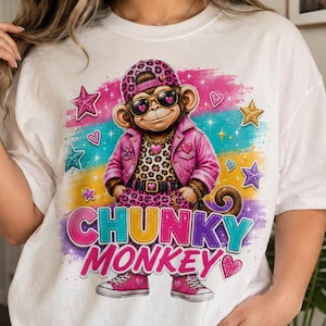 Chunky Monkey PNG, Funny Monkey Shirt Design, Cute Girl Monkey Sublimation PNG, Pink Leopard Monkey Graphic, T-Shirt Print