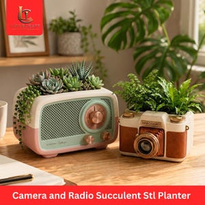 Retro Camera Radio Succulent Planter STL Bundle | Vintage 3D Print File (Digital Download)