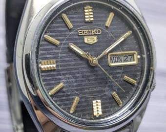 Rare Vintage Seiko 5 Automatic Day Date Movement Number 7009A Japan Made Men's Watch Free Shipping