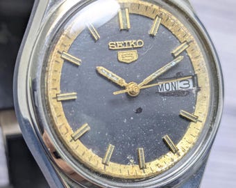 Rare Vintage Seiko 5 Automatic Day Date Movement Number 6349A Japan Made Men's Watch Free Shipping