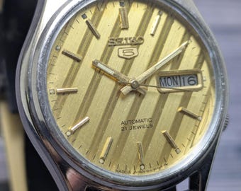 Rare Vintage Seiko 5 Automatic Day Date Movement Number 7019A Japan Made Men's Watch Free Shipping