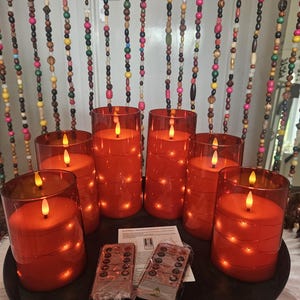 Set 6 Red LED Flameless Candles, Fairy Light Design, Flickering Effect (Remote Control Included)