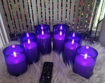 Set of 6 Battery Operated Purple Flameless Candles with Remote Timer
