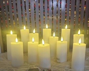 Battery operated flameless natural white style candles, flickering effect 2 Remote controls and timer included set of 12