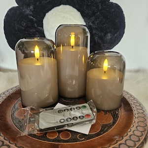 Set of 3 Flameless Candles, Round Top, Flickering Effect, Remote Timer Included