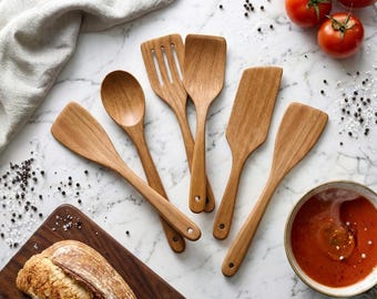 Acacia Wood Spatula Set 6pcs Non Toxic Wooden Cooking Utensils Wok Turner Scraper