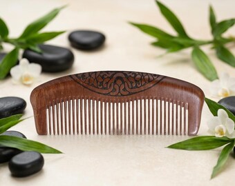 Small Wooden Pocket Comb, Fine Tooth Carved Anti Static Travel Comb