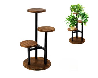 3 Tier Corner Plant Shelf, Metal Wood Flower Display Rack for Living Room Bedroom