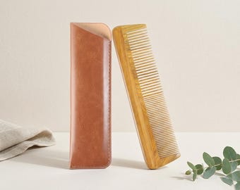 Handmade Green Sandalwood Comb for Hair Beard & Mustache, Wooden Pocket Comb with Case