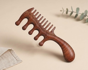 Dual Wide Tooth Wooden Comb, Sandalwood Scalp Massager, Anti-Static Detangling Hair Tool