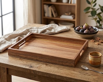Acacia Wood Serving Tray 17 Inch With Handles Breakfast Bed Coffee Table Tray