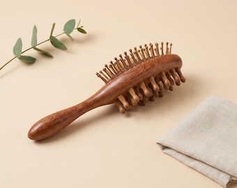 Sandalwood Head Massager Comb, Wooden Hair Scrubber for Relaxation & Gentle Exfoliating