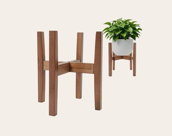 Adjustable Bamboo Plant Stand Indoor, Fits 8-12 Inch Pots, Mid Century Decor, No Pot