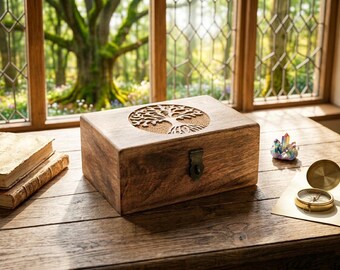 Handmade Mango Wood Keepsake Box, Tree of Life Jewelry Organizer Gift Box