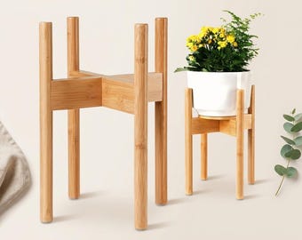 Adjustable Bamboo Plant Stand, Indoor Floor & Tabletop Planter Holder for 8-12 Inch Pots