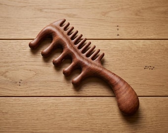 Dual Wide Tooth Wooden Comb, Sandalwood Scalp Massager, Anti-Static Detangling Hair Tool