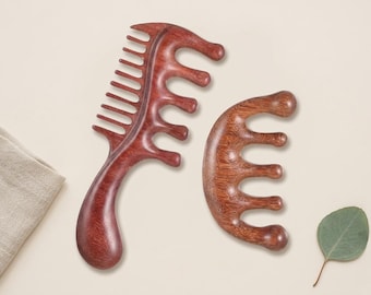 Sandalwood Comb Set – Wide Fine Tooth Wooden Hair Care Tool – Detangling Scalp Massage