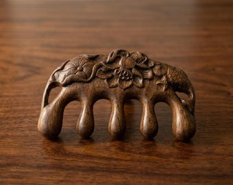 Carved Wooden Comb, Natural Wide Tooth Detangling Scalp Massager Tool