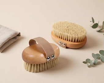 Wooden Body Scrubber with Soft Vegan Bristles for Wet & Dry Exfoliating Massage Care