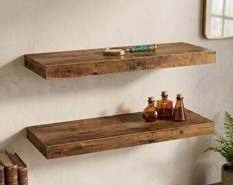 Rustic Floating Shelves 15.7 Inch Set, Wood Wall Mounted Decor Shelves