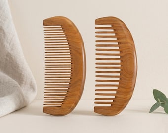 2 Pack Green Sandalwood Comb Set, Wooden Hair & Beard Comb for Men and Women